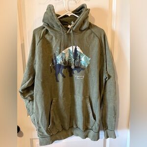 Unisex Hoodie with Bison Print Olive Green